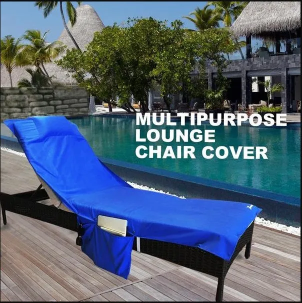 Beach chair cover 215x75cm microfiber fleece in blue for sun lounger