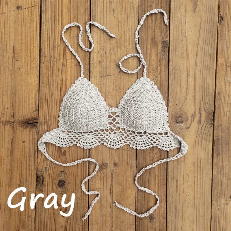Womens boho crochet bra backless retro polka dot cotton blend chest pad no steel support