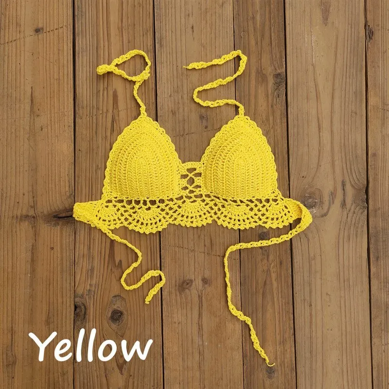 Womens boho crochet bra backless retro polka dot cotton blend chest pad no steel support
