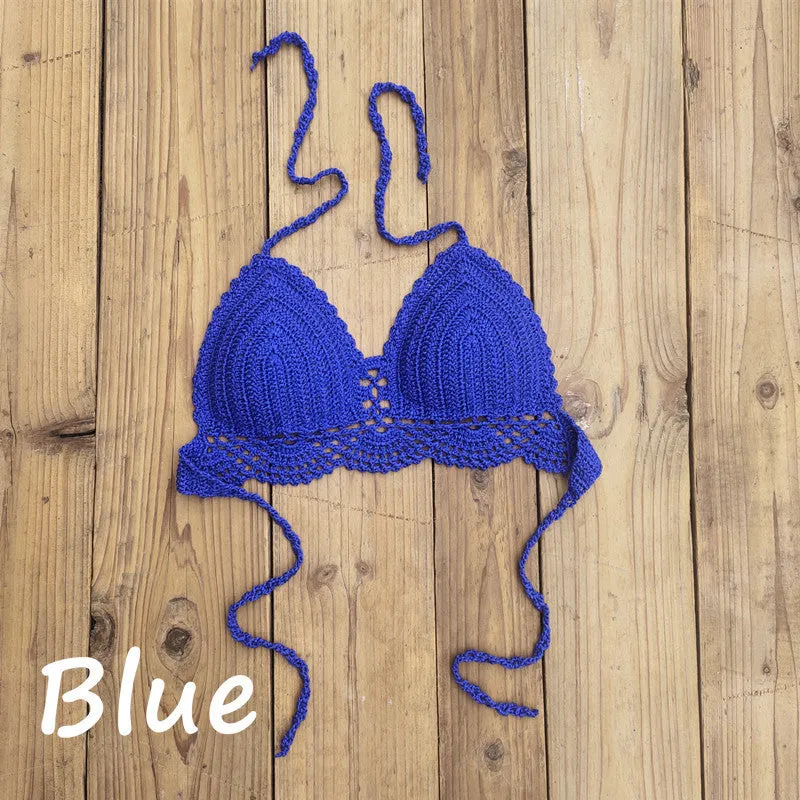 Womens boho crochet bra backless retro polka dot cotton blend chest pad no steel support