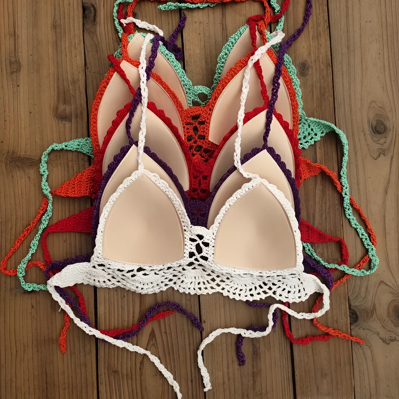 Womens boho crochet bra backless retro polka dot cotton blend chest pad no steel support