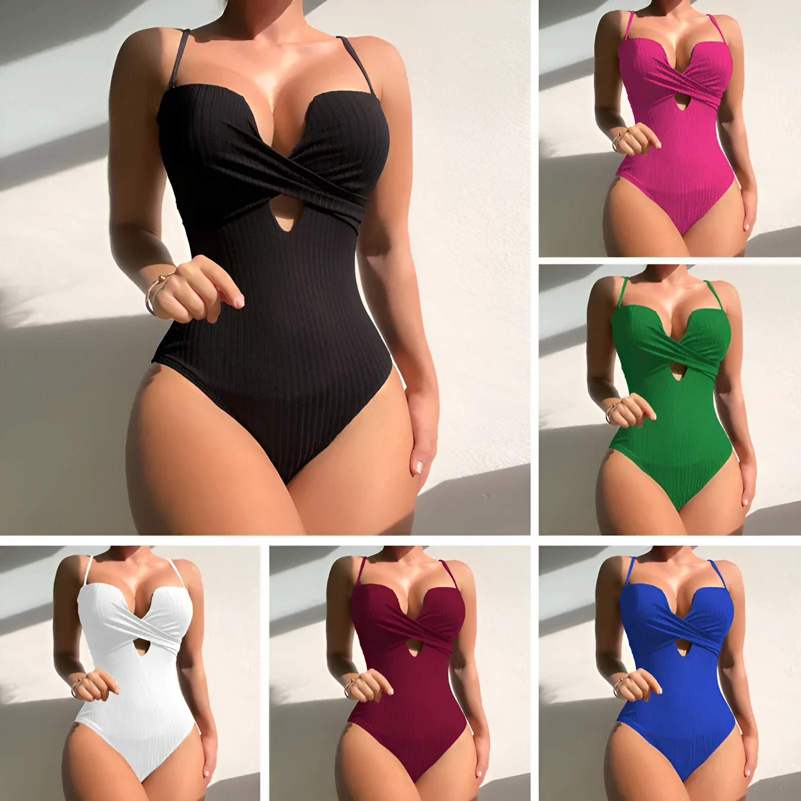 Women's solid colour one-piece swimsuit with slimming fit in polyester fabric