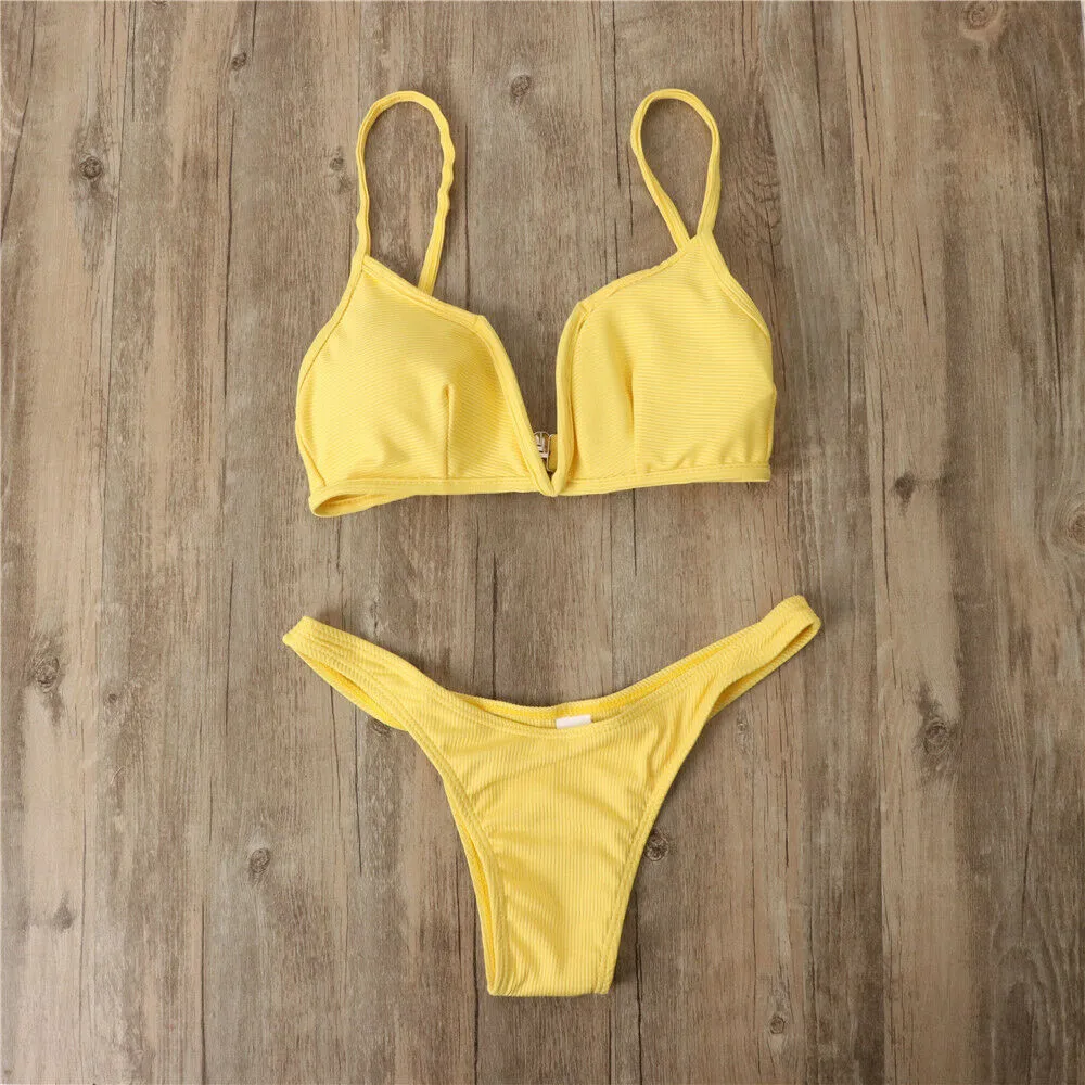Backless high-elasticity nylon bikini top with chest pads in solid colour, ladies swimsuit