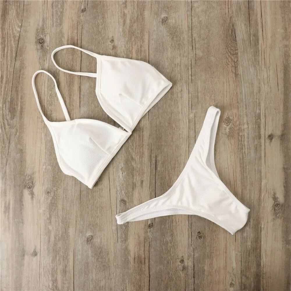Backless high-elasticity nylon bikini top with chest pads in solid colour, ladies swimsuit
