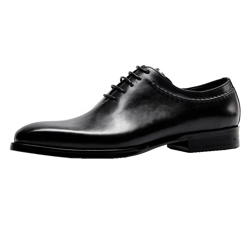 Men's formal pointed toe lace-up leather dress shoes in black and coffee colours cowhide upper rubber sole