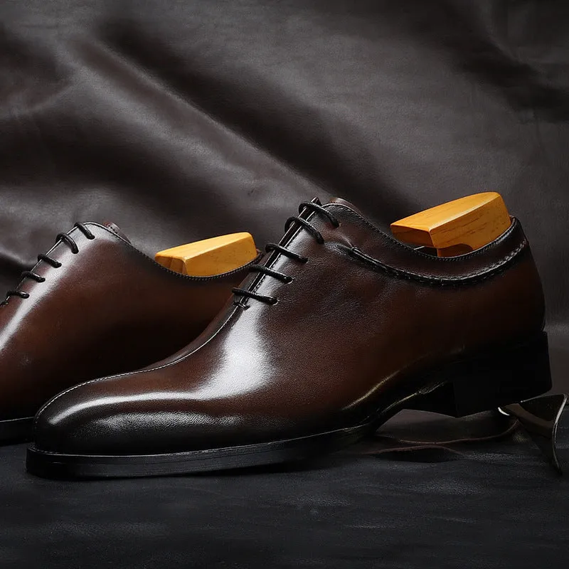 Men's formal pointed toe lace-up leather dress shoes in black and coffee colours cowhide upper rubber sole