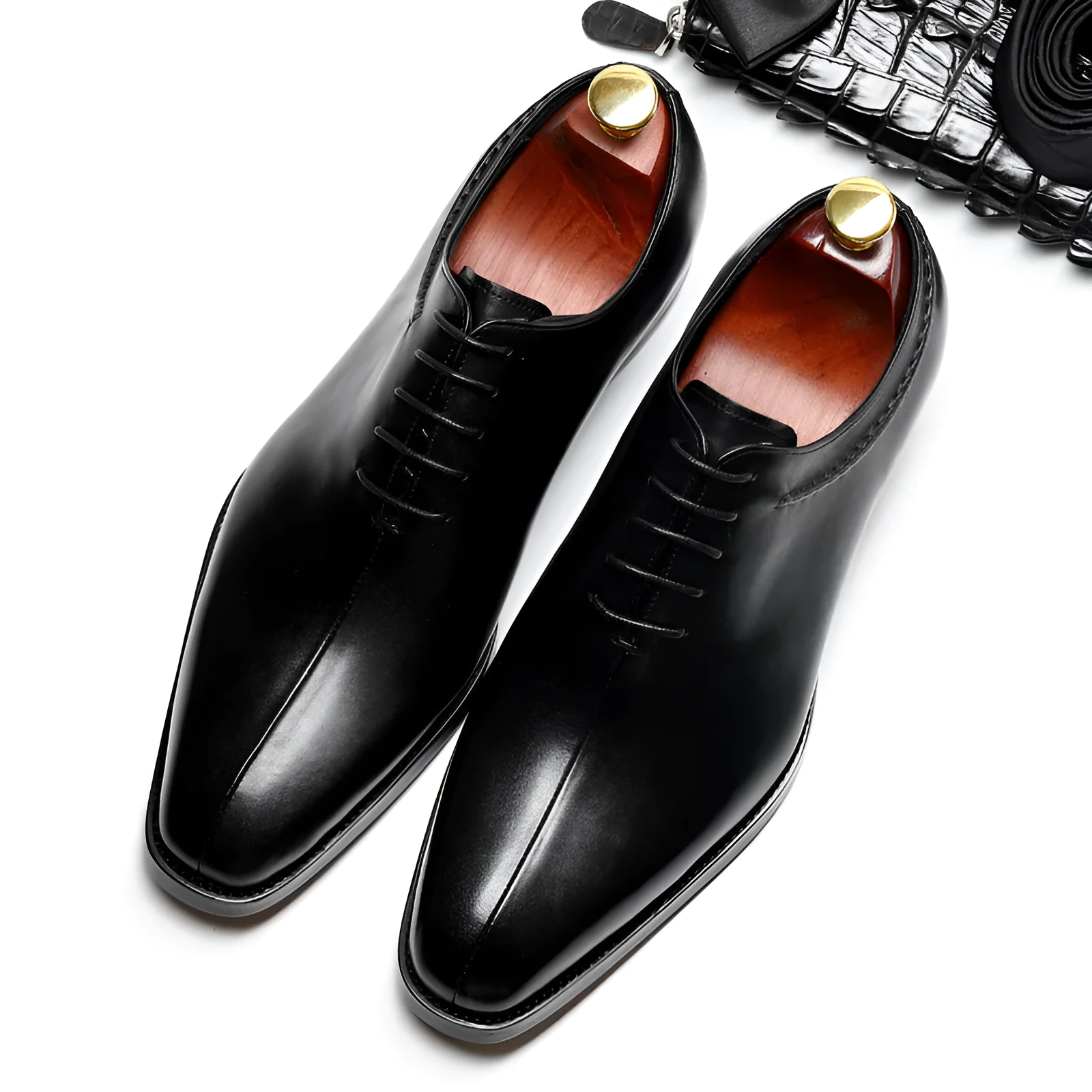 Men's formal pointed toe lace-up leather dress shoes in black and coffee colours cowhide upper rubber sole