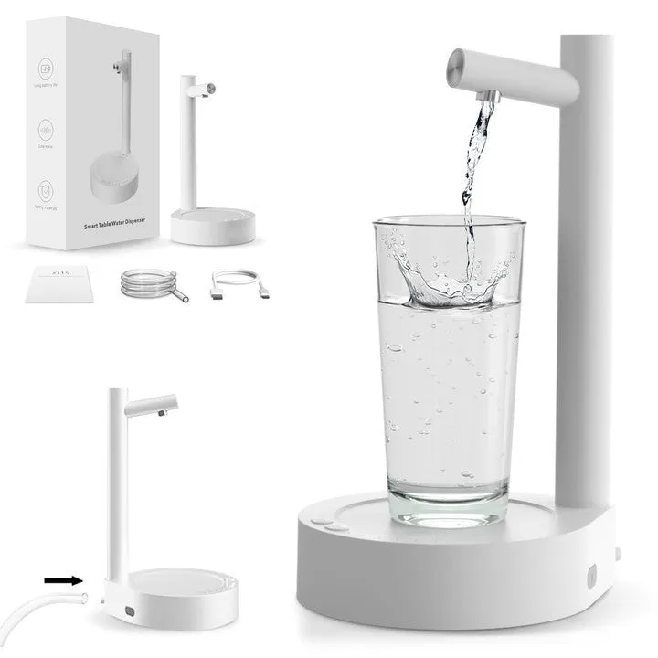 White desktop bottled water automatic pumping device with ABS shell and USB rechargeable battery on a bottle