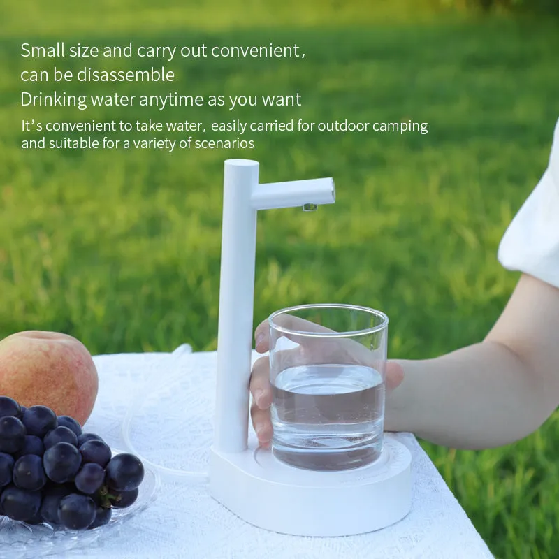 White desktop bottled water automatic pumping device with ABS shell and USB rechargeable battery on a bottle