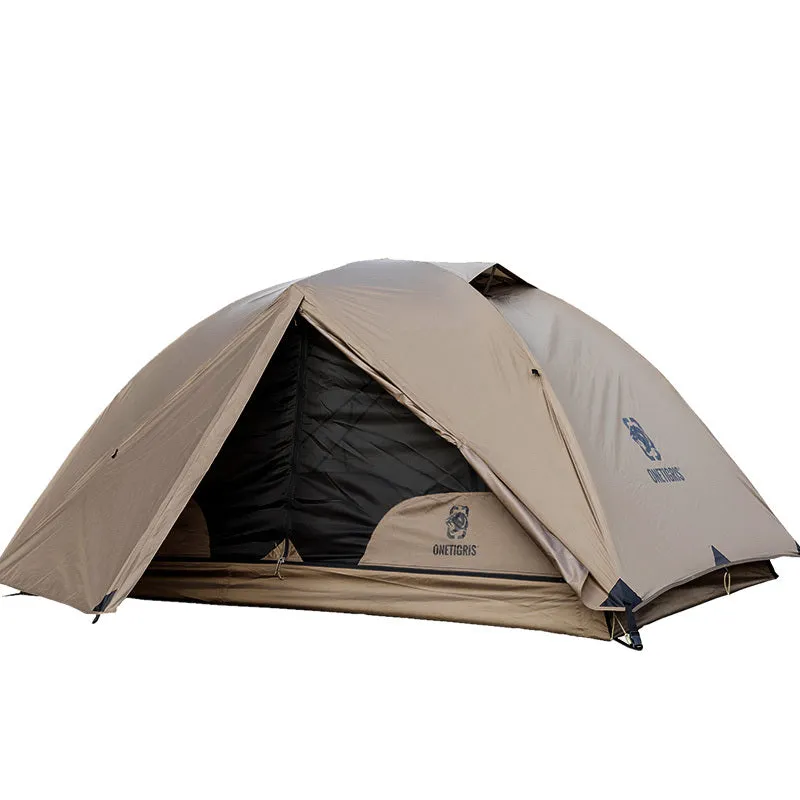 Leisure portable stand camp tent in dark green, unfolded size 220x132x110cm, 2 person, double layer 40D nylon gauze