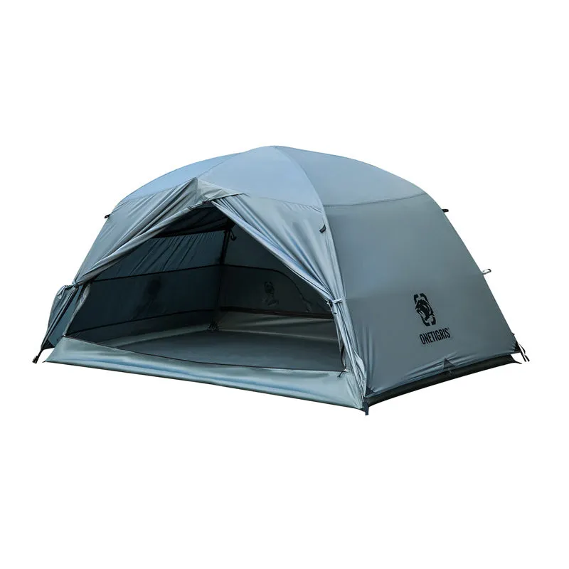 Leisure portable stand camp tent in dark green, unfolded size 220x132x110cm, 2 person, double layer 40D nylon gauze