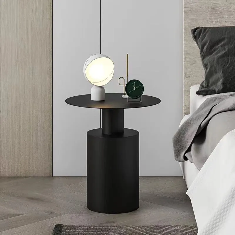 Nordic style round metal bedside table in beige with simple modern design for bedroom use