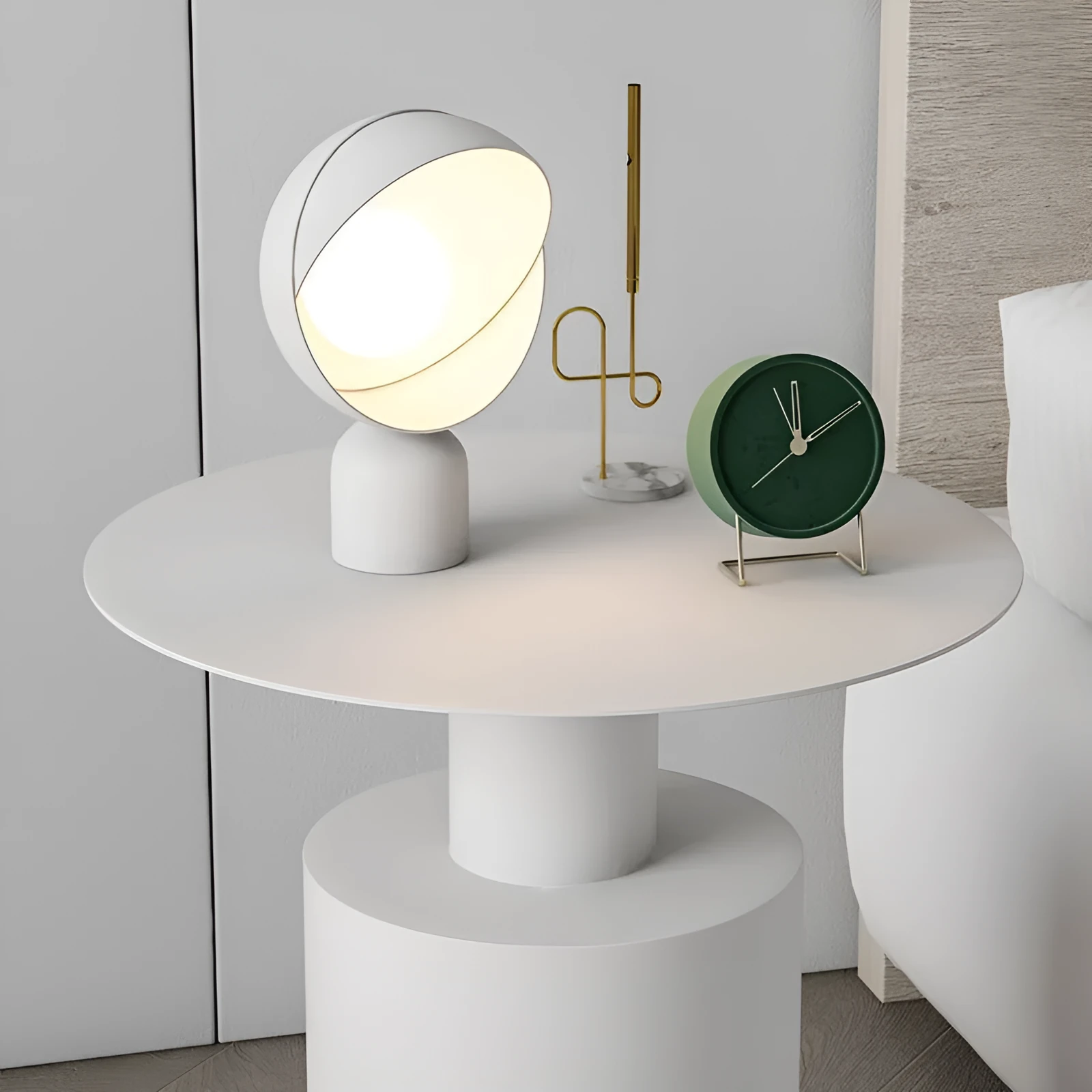 Nordic style round metal bedside table in beige with simple modern design for bedroom use