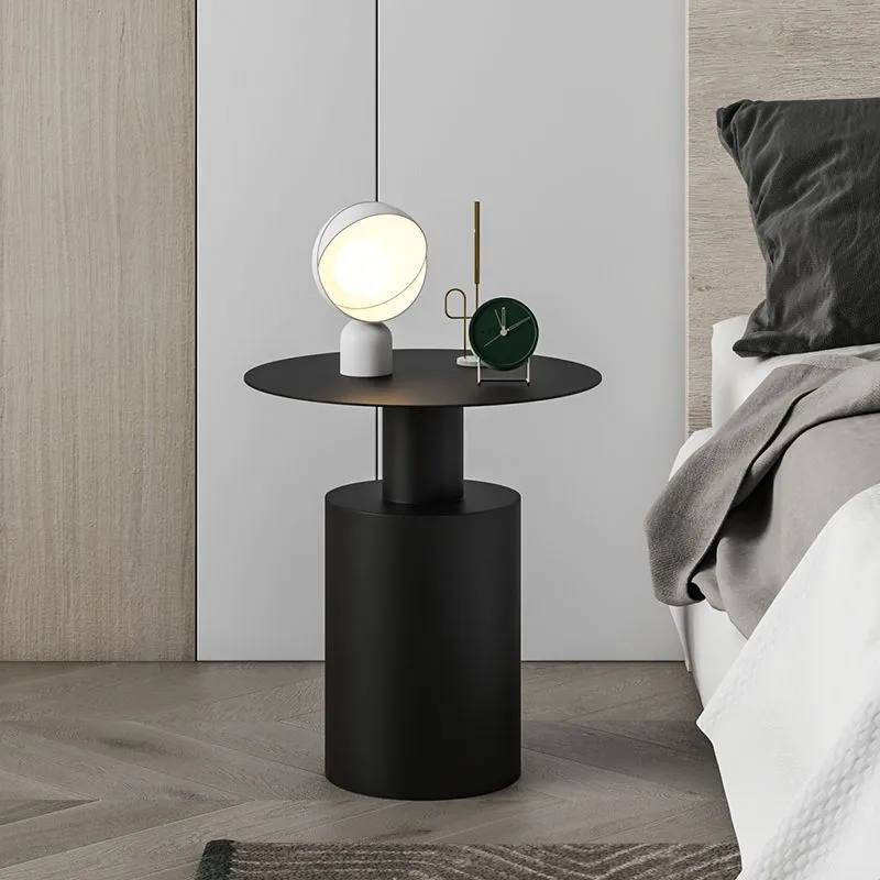 Nordic style round metal bedside table in beige with simple modern design for bedroom use