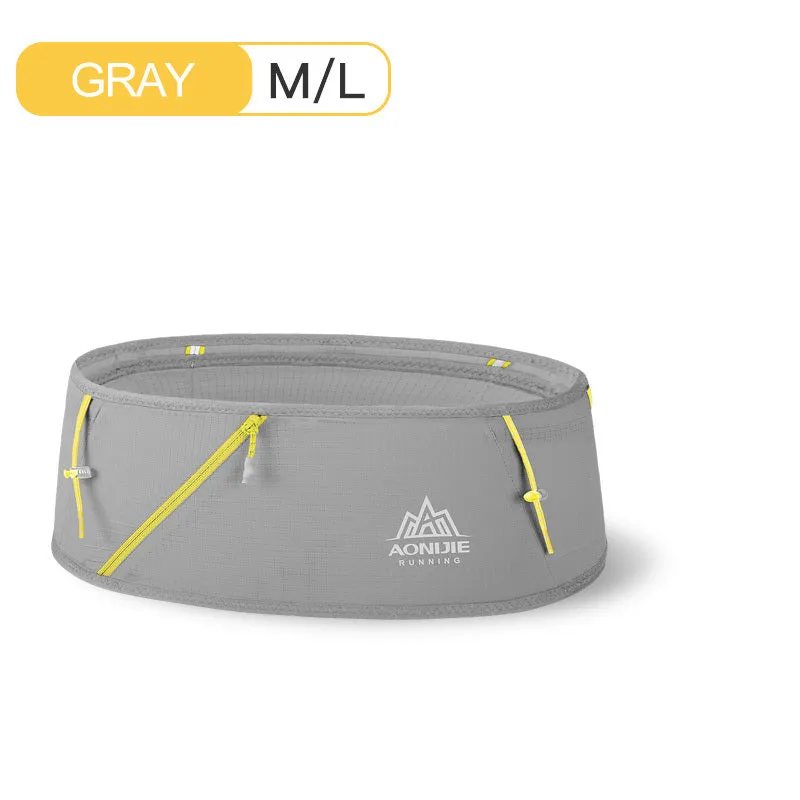 Sports waist bag in black with four-way stretch fabric, nylon and spandex, fits phone and keys