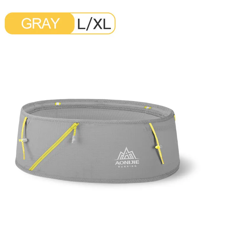 Sports waist bag in black with four-way stretch fabric, nylon and spandex, fits phone and keys