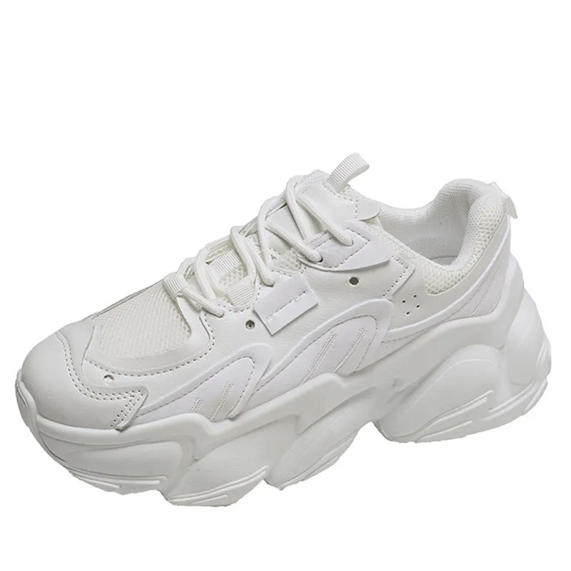 Beige Korean fashion breathable platform sneakers with cross-strap upper for women