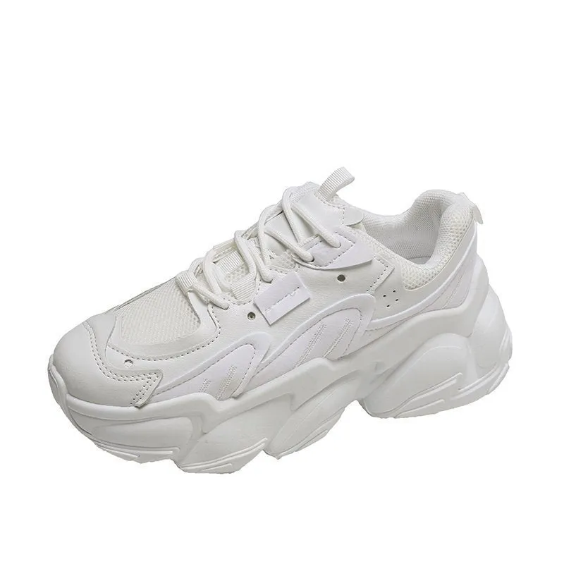 Beige Korean fashion breathable platform sneakers with cross-strap upper for women