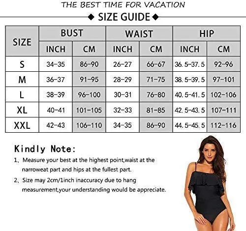 Black one-piece women's swimsuit with cut-out design and ruffled tube top straps