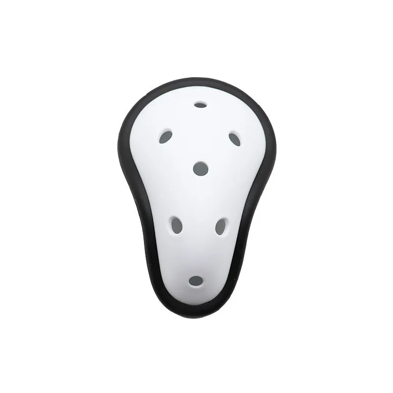 Rubber sports genital protector groin guard for adult and child sizes, used in boxing rugby hockey and martial arts.