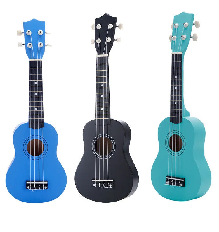 Junning 21-inch children's beginner ukulele with cowhide box in black