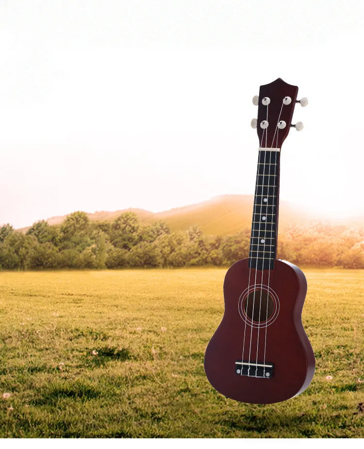 Junning 21-inch children's beginner ukulele with cowhide box in black