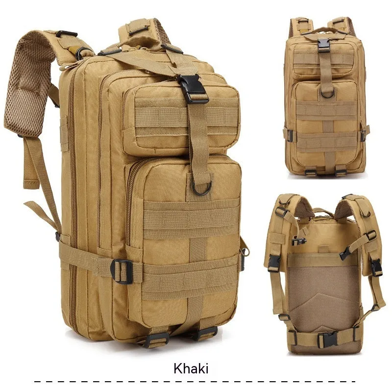 Large khaki hiking backpack with air pillow belt system for mountaineering and outdoor sports