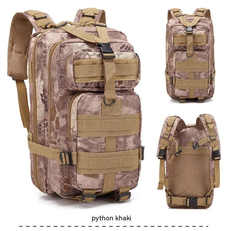 Large khaki hiking backpack with air pillow belt system for mountaineering and outdoor sports