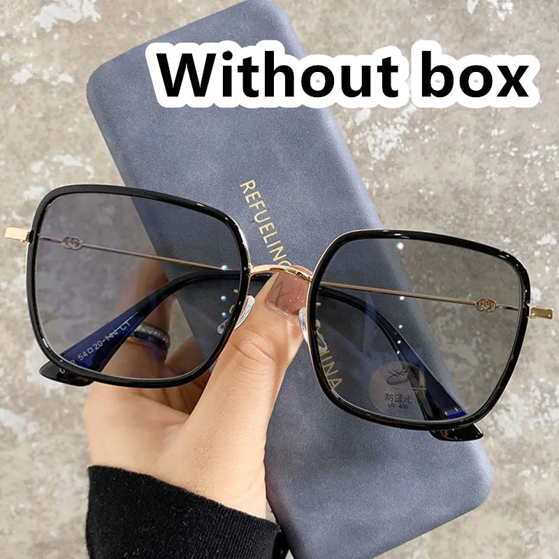 Photochromic large frame myopia glasses in Black Gold Gray colour with anti-blue light lens