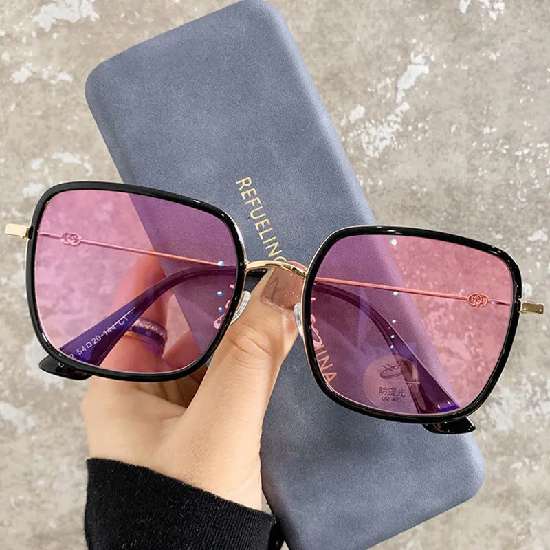 Photochromic large frame myopia glasses in Black Gold Gray colour with anti-blue light lens