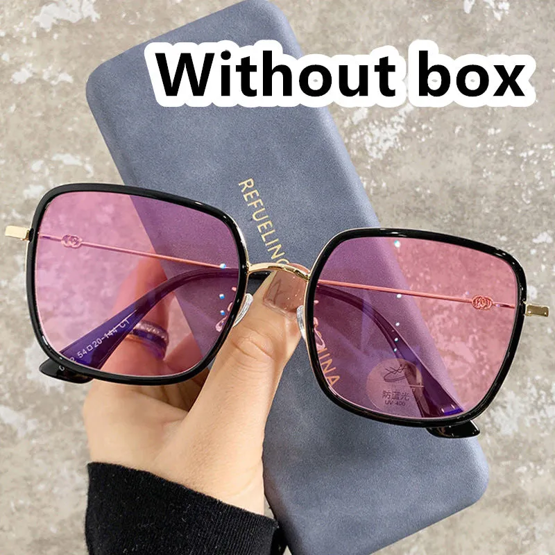Photochromic large frame myopia glasses in Black Gold Gray colour with anti-blue light lens