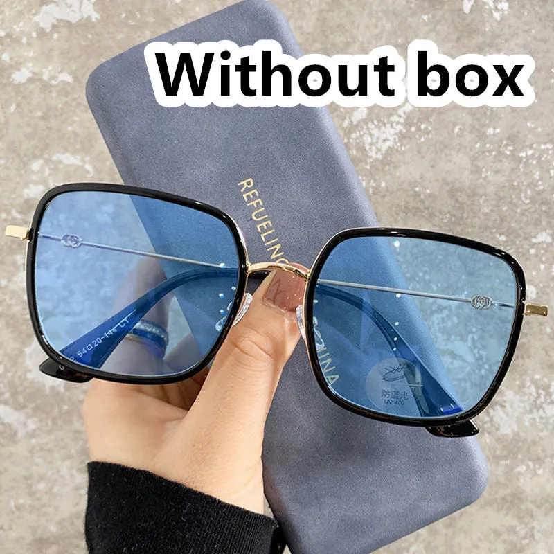 Photochromic large frame myopia glasses in Black Gold Gray colour with anti-blue light lens