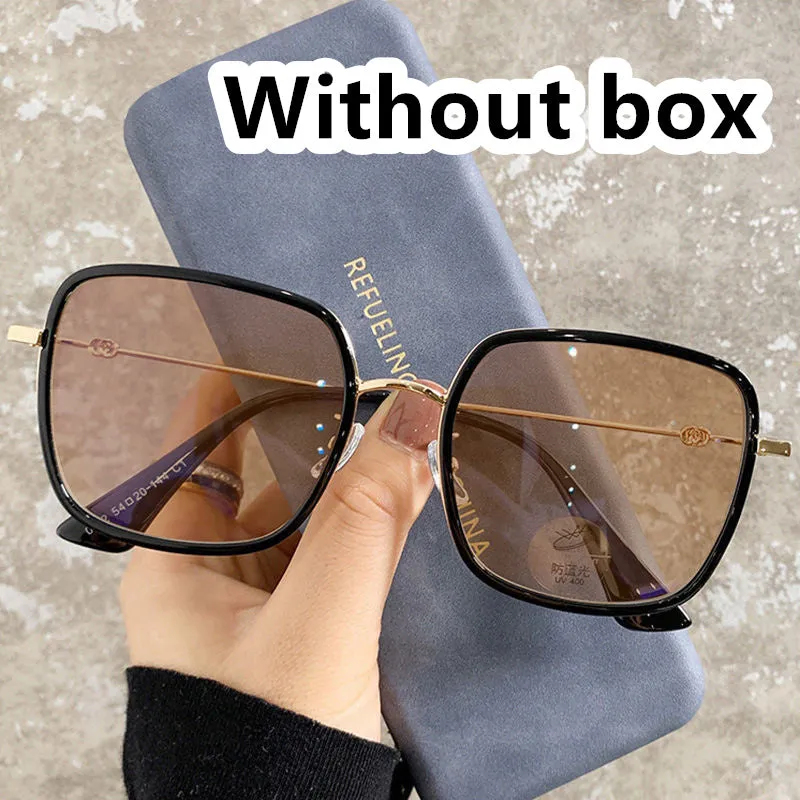 Photochromic large frame myopia glasses in Black Gold Gray colour with anti-blue light lens