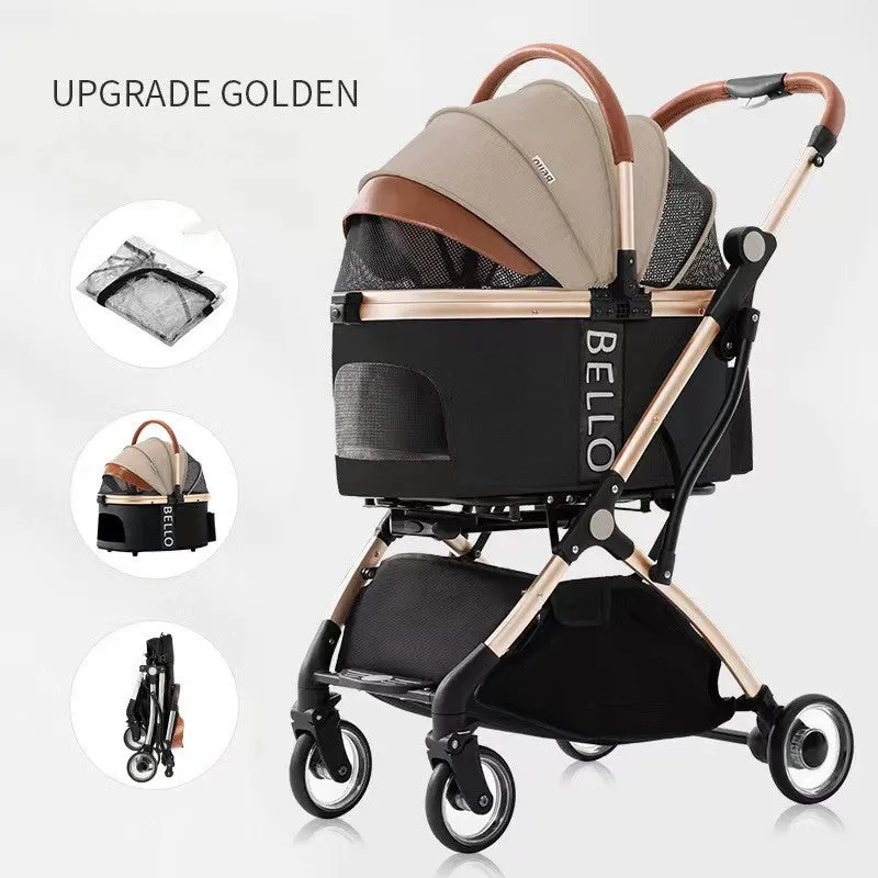 30kg metal frame four-wheel folding pet stroller for dogs, available in multiple colours