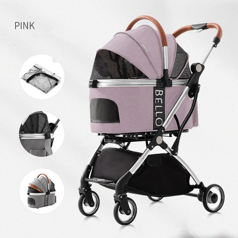 30kg metal frame four-wheel folding pet stroller for dogs, available in multiple colours