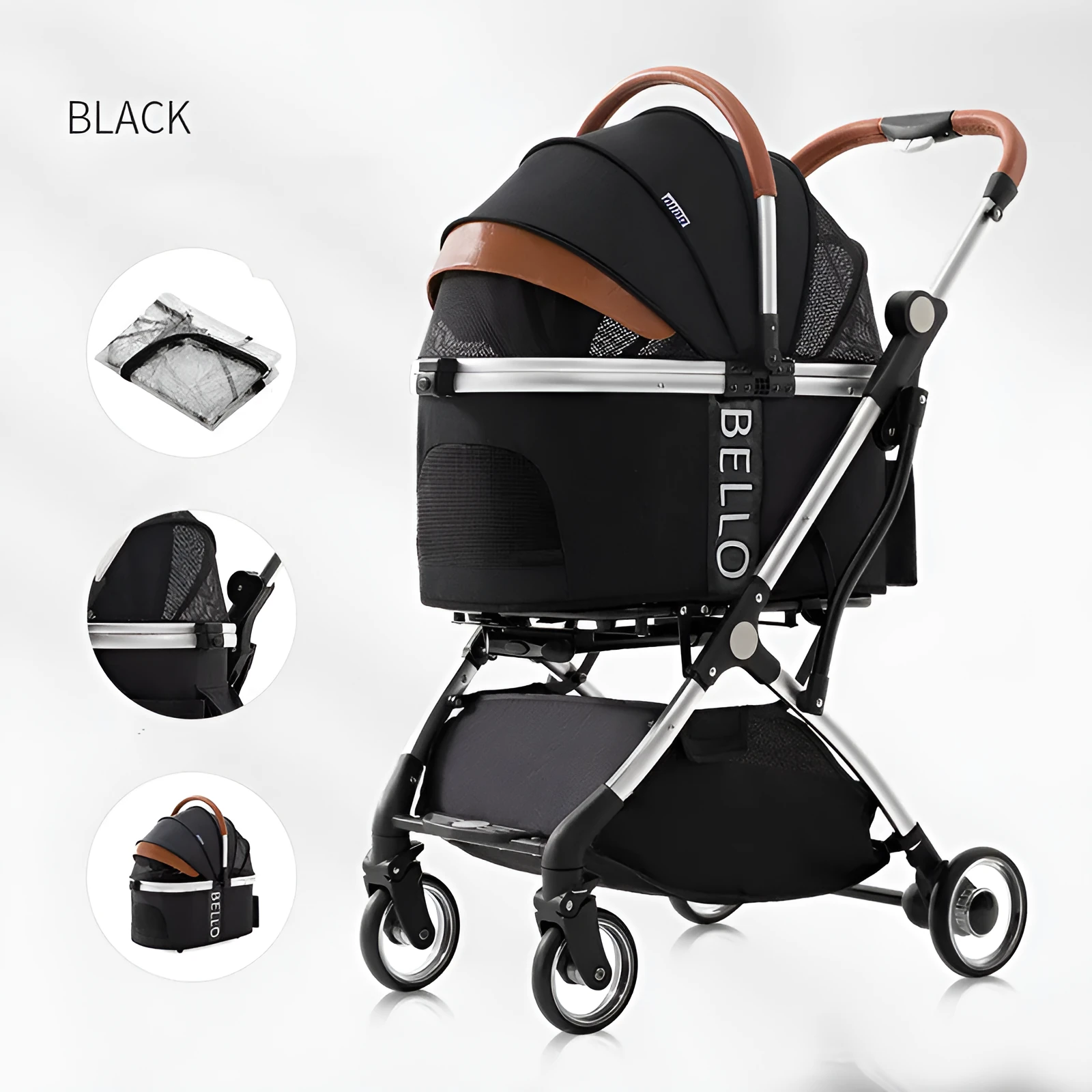 30kg metal frame four-wheel folding pet stroller for dogs, available in multiple colours