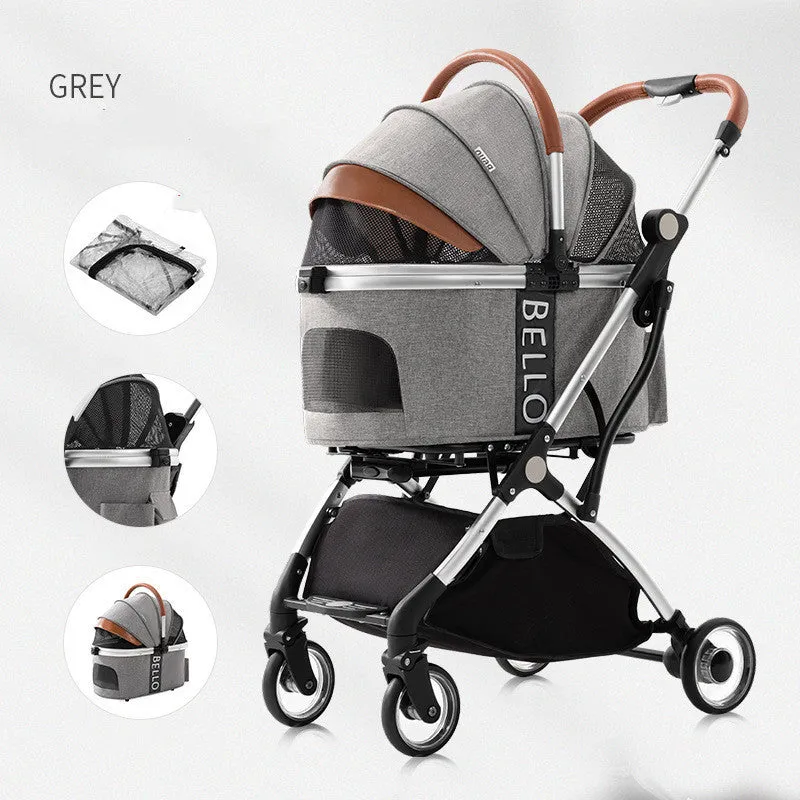 30kg metal frame four-wheel folding pet stroller for dogs, available in multiple colours
