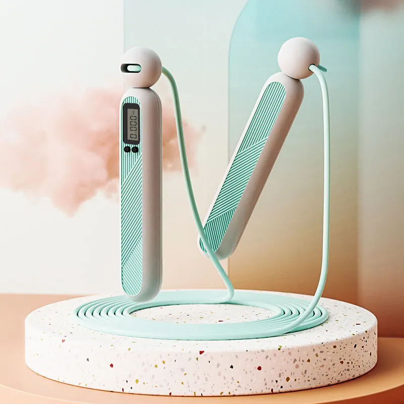 Geometric skipping rope with counter, ABS handle, PVC rope, in Glacier Blue long rope style, on a white background