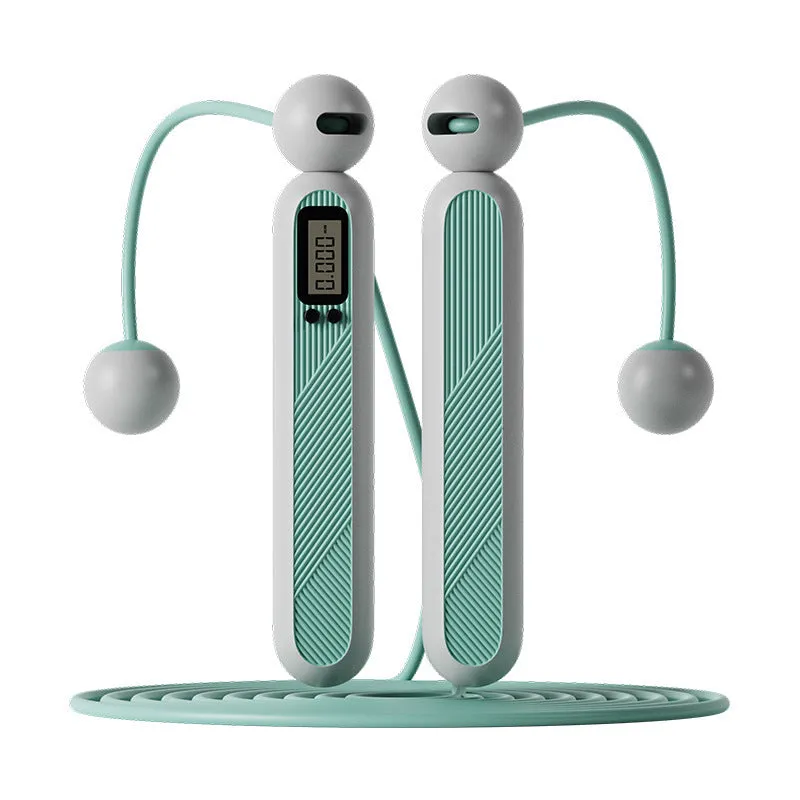 Geometric skipping rope with counter, ABS handle, PVC rope, in Glacier Blue long rope style, on a white background