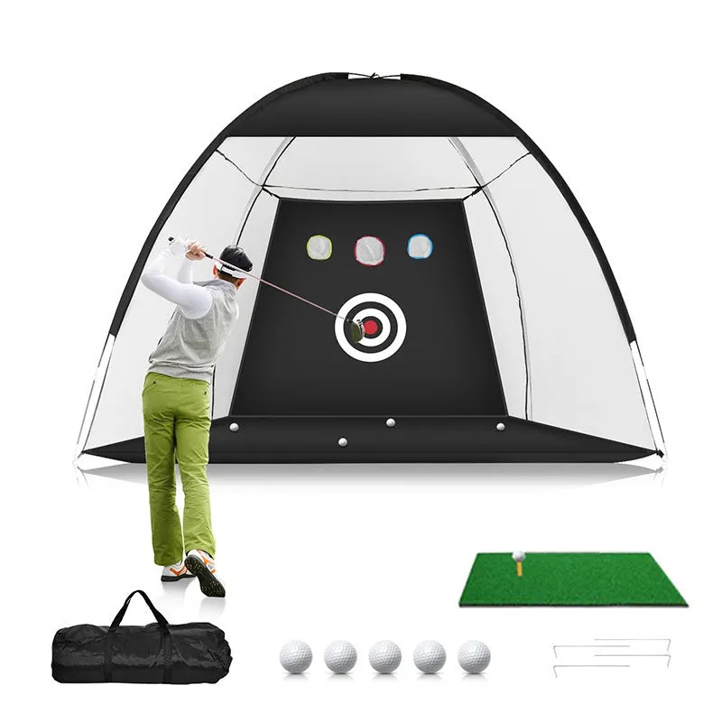 Golf practice net in green or black made from 210D Oxford cloth and polyester mesh for indoor outdoor use