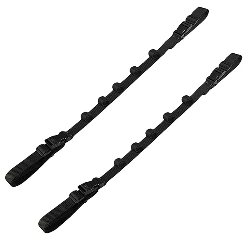 Fishing rod power saver vehicle rod carrier with nylon webbing belt and bracket