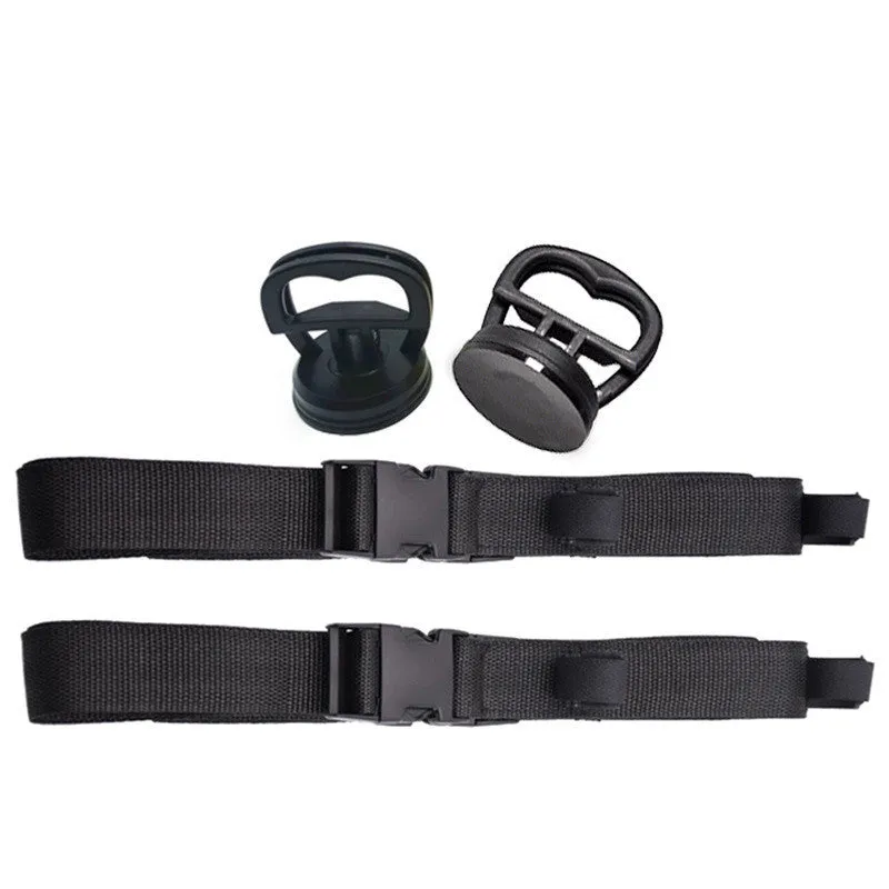 Fishing rod power saver vehicle rod carrier with nylon webbing belt and bracket