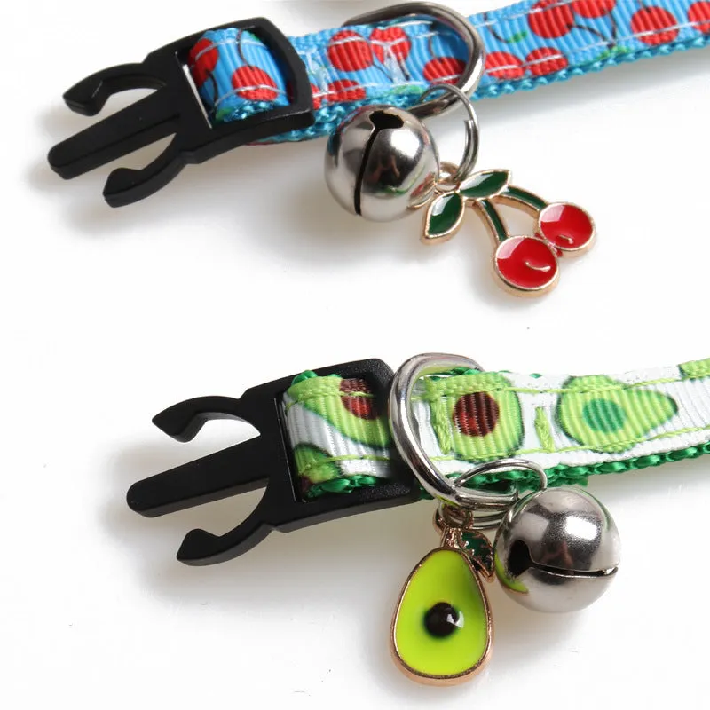 Fruit fabric cat collar with bell in pineapple colour, 28CM size, on white background