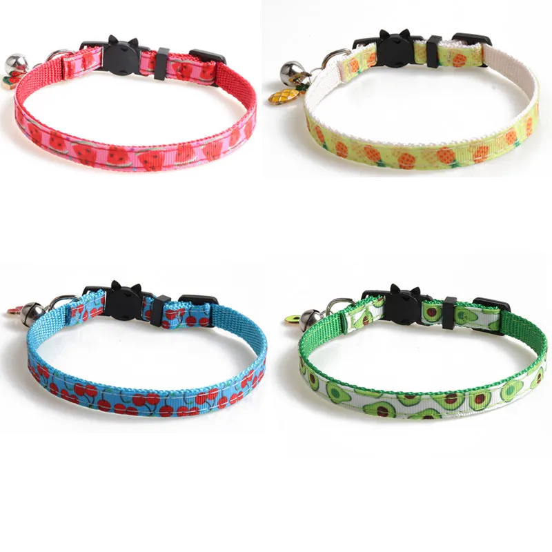 Fruit fabric cat collar with bell in pineapple colour, 28CM size, on white background