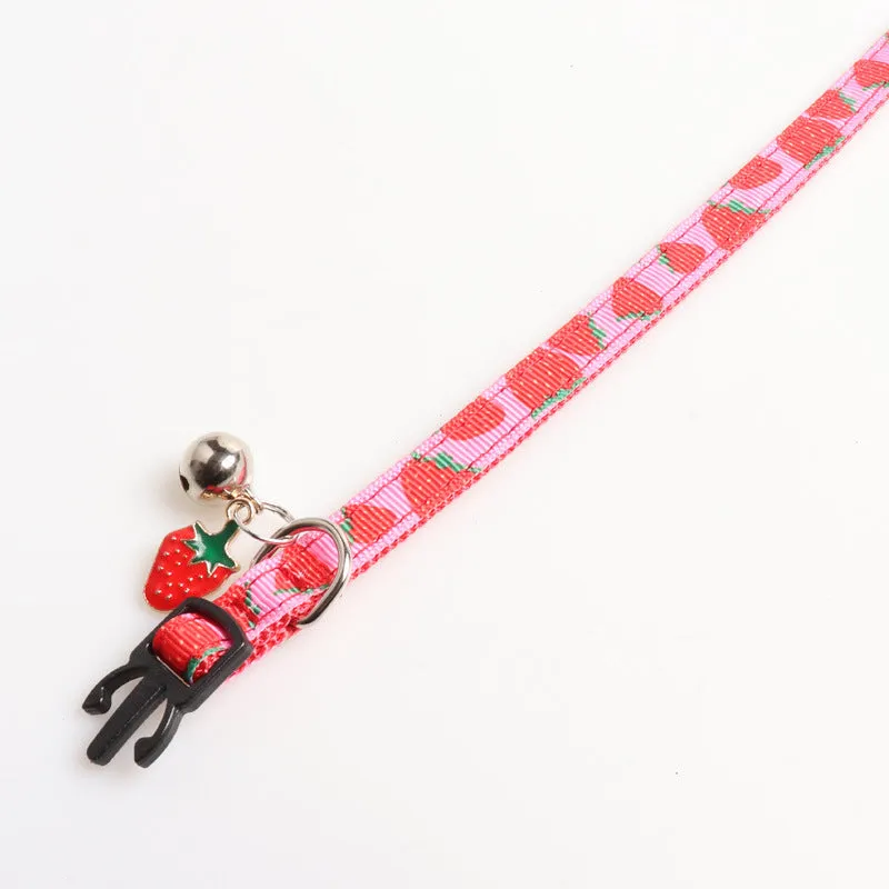 Fruit fabric cat collar with bell in pineapple colour, 28CM size, on white background