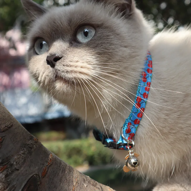 Fruit fabric cat collar with bell in pineapple colour, 28CM size, on white background