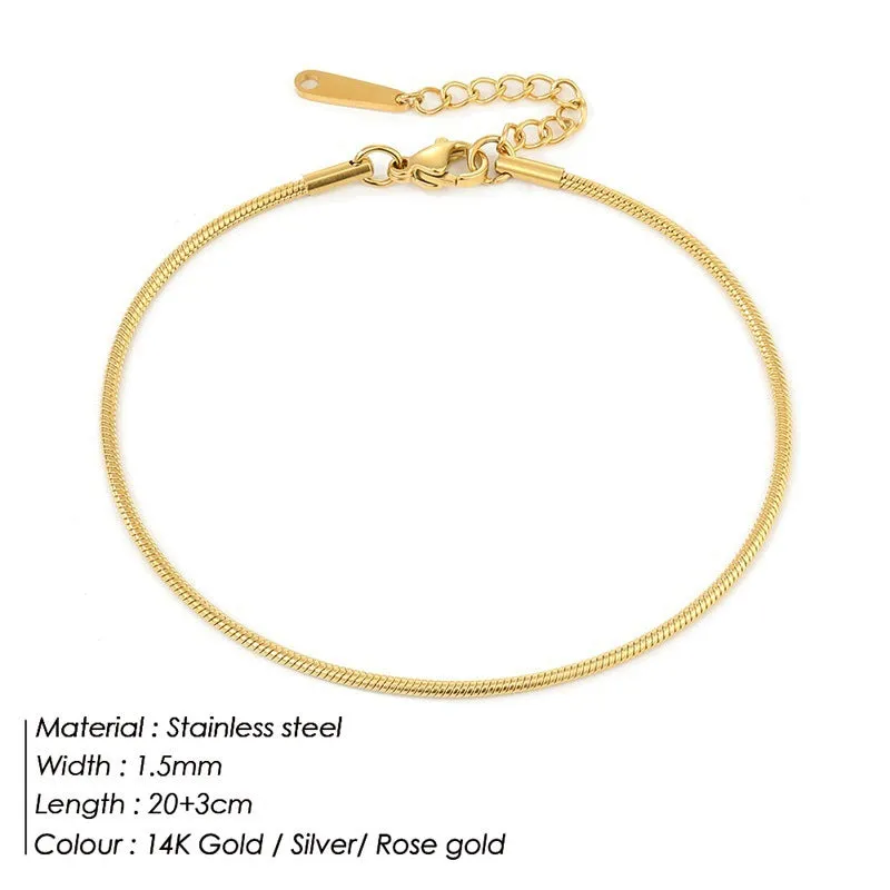 Stainless Steel Anklets Adjustable Snake Chain Anklet for Women 20cm+3cm Extension Chain Gold Rose Gold Steel Colour Fashionable Everyday Wear