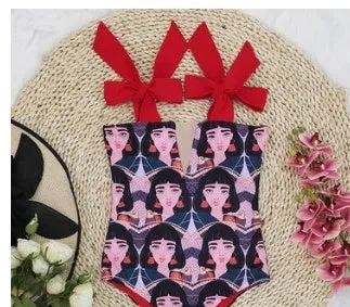 Women's red high waist bikini swimsuit two-piece set with tummy coverage, available in sizes S to XL