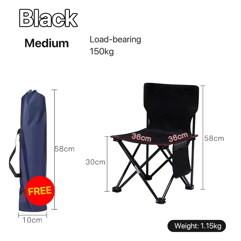 Portable folding chair stool in black with compact frame for outdoor use