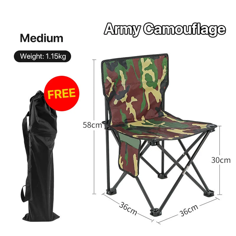 Portable folding chair stool in black with compact frame for outdoor use